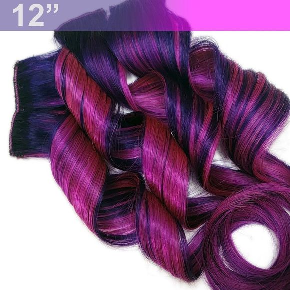 Galaxy Mermaid Real Human Hair Extensions Clip in Purple Fuchsia Color Hairstyle